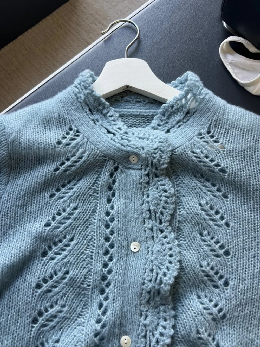 Cashmere Soft Knit sky Blue Crochet cardigan Angie Cardigan - Picture 8 of 8